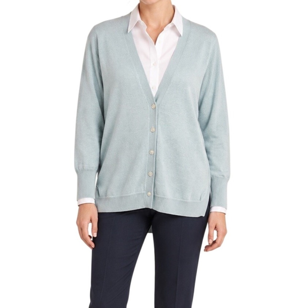 PURE Collection Blue Wool Blend Long Cardigan Sweater Preppy Classic US 6